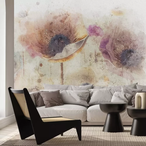 Fotobehang Abstracte klaprozen op een aquarelachtergrond