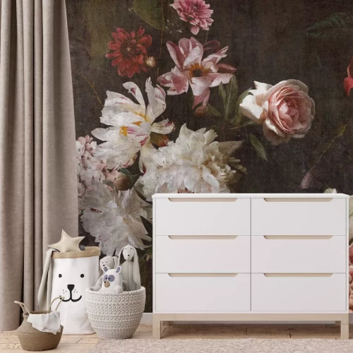 Fotobehang Bloemen in barokstijl op een donkere achtergrond