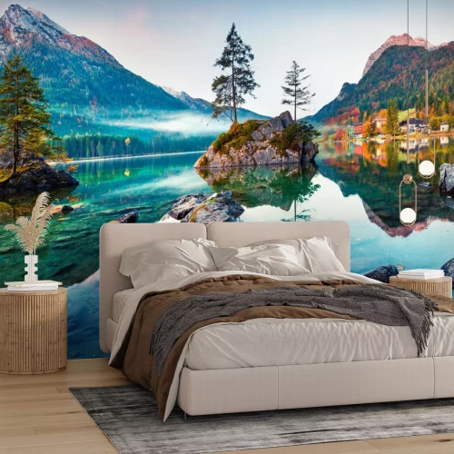 Fotobehang Herfstlandschap van een bergmeer