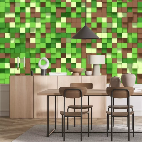 Fotobehang Geometrische achtergrond 3D-blokken in de stijl van een computerspel