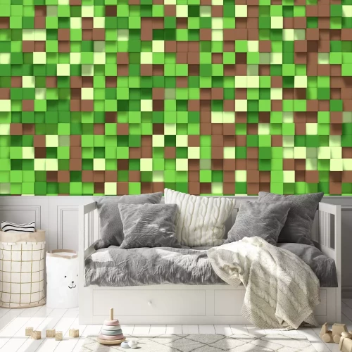 Fotobehang Geometrische achtergrond 3D-blokken in de stijl van een computerspel