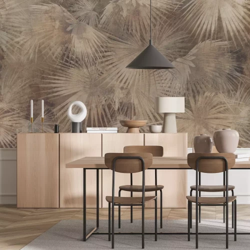 Fotobehang Tropische palmbladeren op een gestructureerde achtergrond