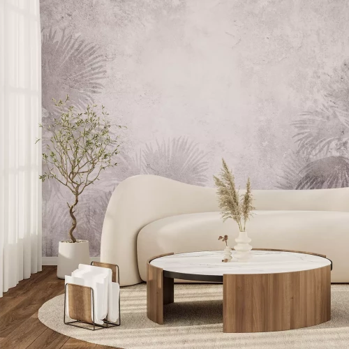 Fotobehang Exotische vegetatie op een betonnen achtergrond