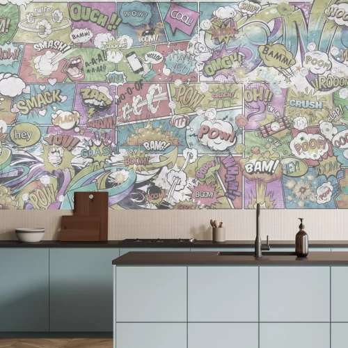 Fotobehang Achtergrondpatroon van stripboek met tekstballonnen en opschriften