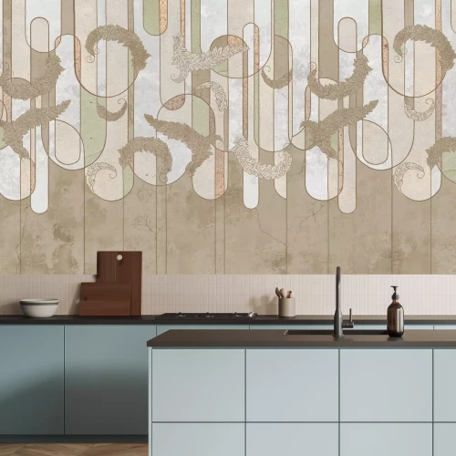 Fotobehang Bladeren en geometrische vormen op een gestructureerde achtergrond