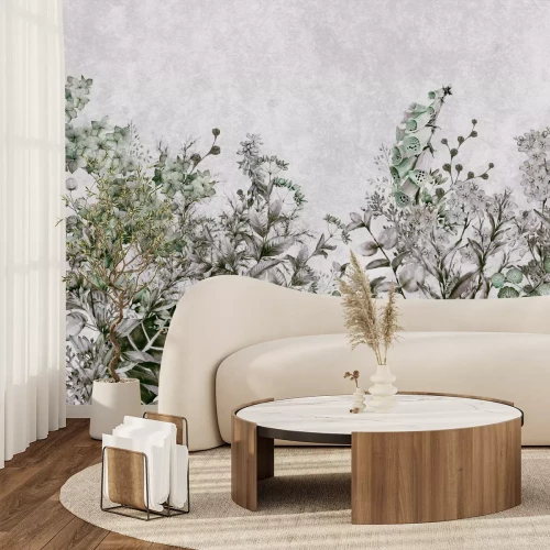 Fotobehang Planten op een grijze betonnen achtergrond