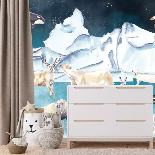 Fotobehang Dieren in een winterwonderlandpatroon voor kinderen