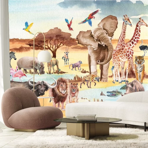 Fotobehang Aquarellandschap van een safaridier