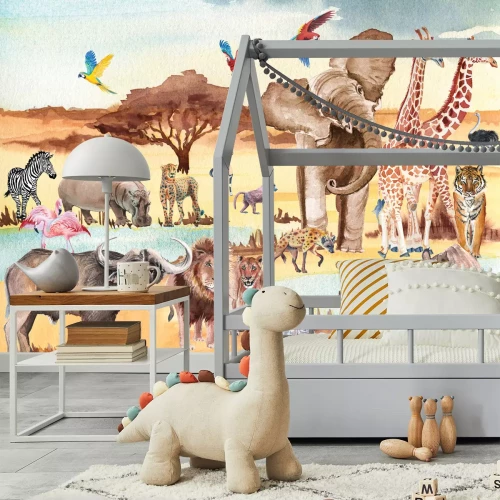 Fotobehang Aquarellandschap van een safaridier