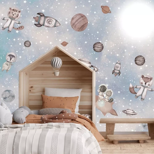 Fotobehang Dieren en planeten op een sterrenachtergrond