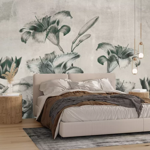 Fotobehang Monochrome vintage bloemen op een gestructureerde achtergrond