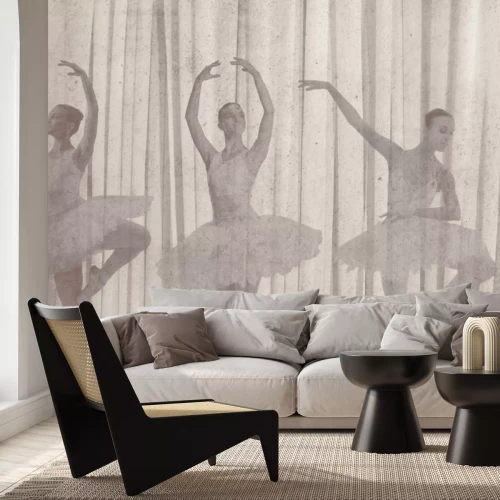 Fotobehang Dansende ballerina's tegen een achtergrond met betoneffect