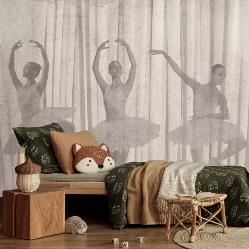 Fotobehang Dansende ballerina's tegen een achtergrond met betoneffect