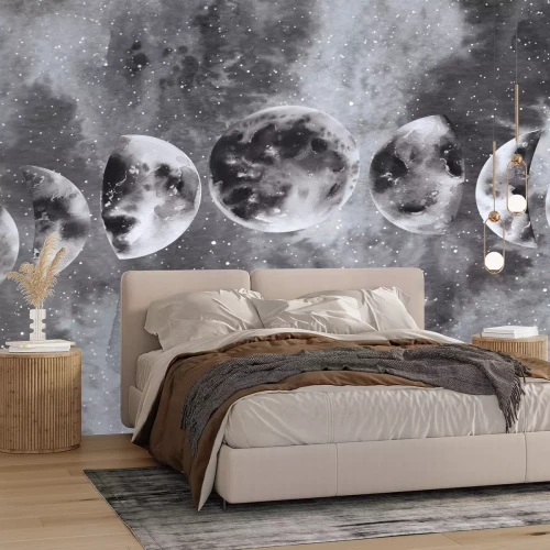 Fotobehang Maanfasen op een aquarelachtergrond