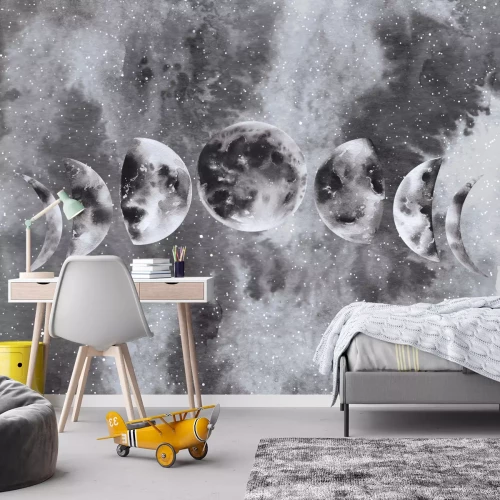 Fotobehang Maanfasen op een aquarelachtergrond