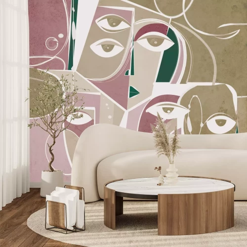 Fotobehang Abstracte gezichten in geometrische stijl