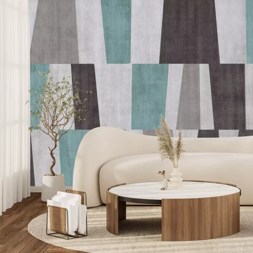 Fotobehang Grijs en blauw geometrisch patroon met textuur