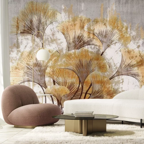 Fotobehang Ginkgobladeren op een gestructureerde achtergrond