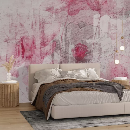 Fotobehang Roze bloemen op een gestructureerde achtergrond