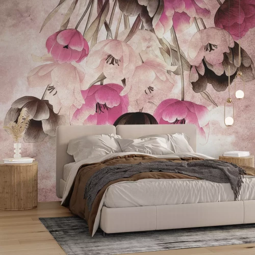 Fotobehang Retro tulpen op beton