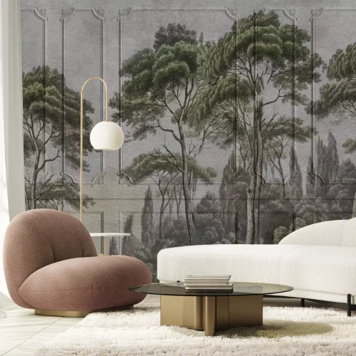 Fotobehang Bos tegen een achtergrond van getextureerd stucwerk