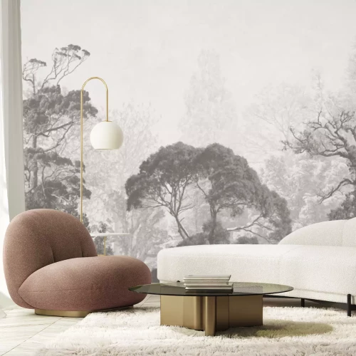 Fotobehang Boslandschap in monochrome kleuren