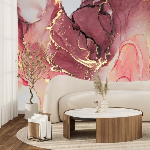 Fotobehang Abstract marmer in rood en goud