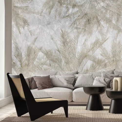 Fotobehang Tropische palmbomen op een grijze achtergrond