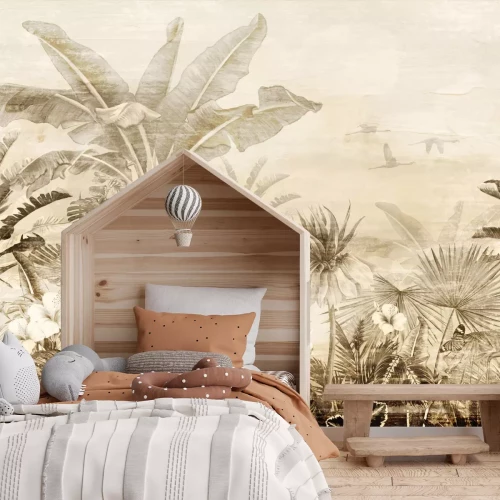 Fotobehang Vogels en junglelandschap in vintage stijl