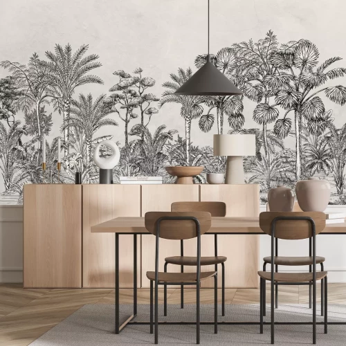 Fotobehang Monochroom regenwoudlandschap