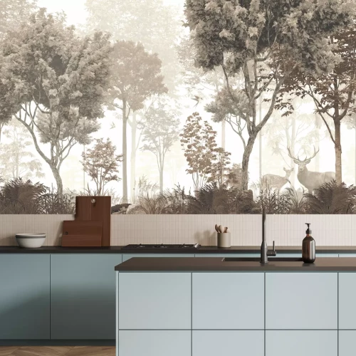 Fotobehang Herten en reeën in het natuurlijke boslandschap