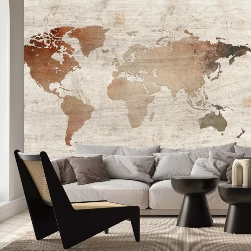 Fotobehang Retro wereldkaart op een houten achtergrond