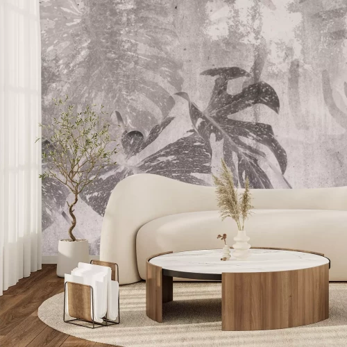 Fotobehang Monstera bladeren botanisch patroon in grijs