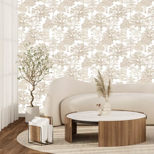 Fotobehang Beige bomenpatroon op witte achtergrond