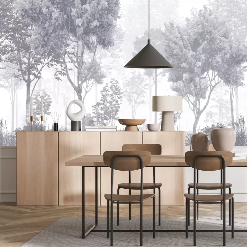 Fotobehang Een mysterieus boslandschap in monochrome kleuren