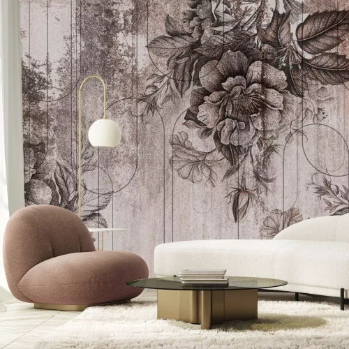 Fotobehang Bloemen- en geometrische vormenpatroon in vintage stijl