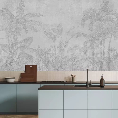 Fotobehang Een subtiel junglelandschap in grijstinten