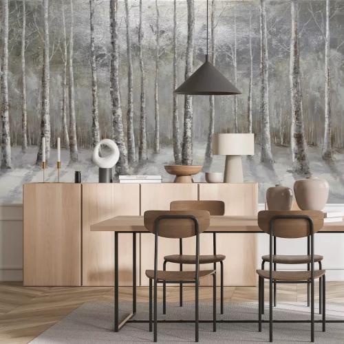 Fotobehang Landschap van bomen in een winterbos