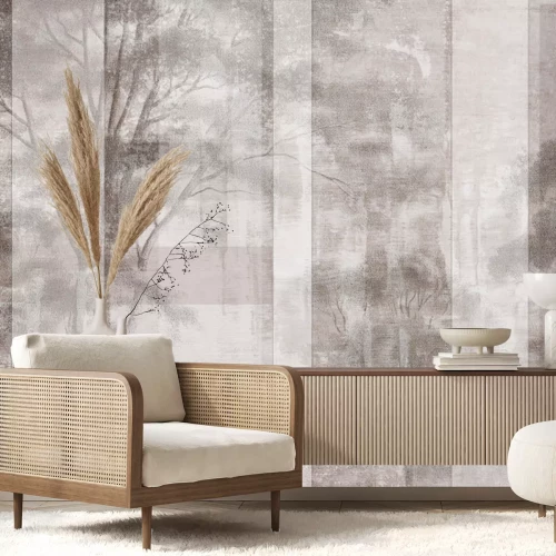 Fotobehang Een subtiel boslandschap in beige kleuren