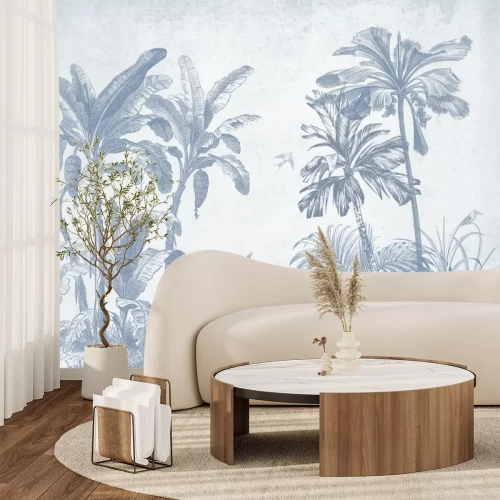 Fotobehang Tropische landschapscompositie in blauwe tinten