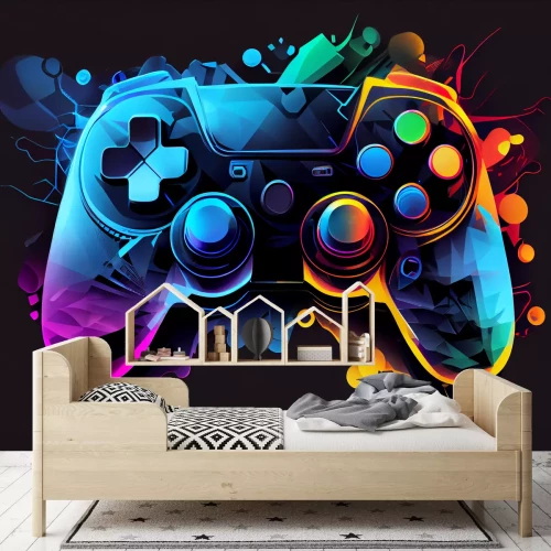 Fotobehang Spelcontroller in een abstract kleurrijk concept