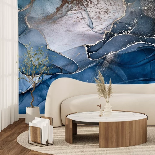 Fotobehang Elegante marmercompositie met blauwe en zilveren accenten
