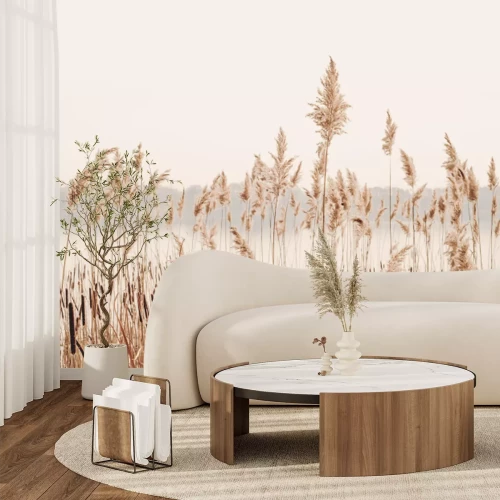 Fotobehang Landschap met grassen bij het meer