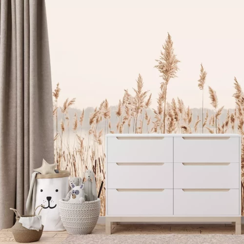 Fotobehang Landschap met grassen bij het meer