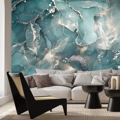 Fotobehang Abstracte marmercompositie in turquoise kleur