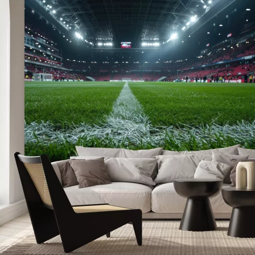 Fotobehang Groen gras in het voetbalstadion