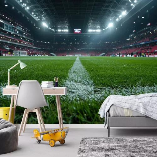 Fotobehang Groen gras in het voetbalstadion