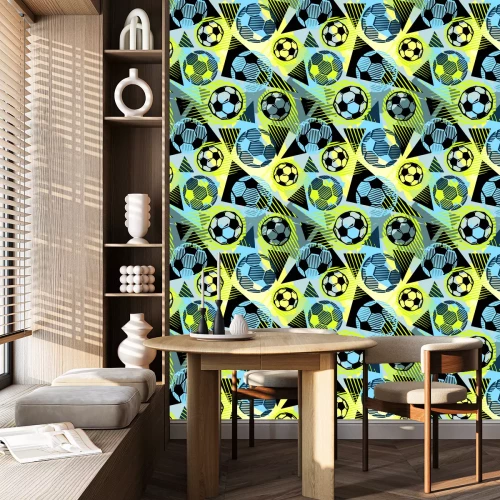 Behang Voetbal op geometrische achtergrond abstract patroon