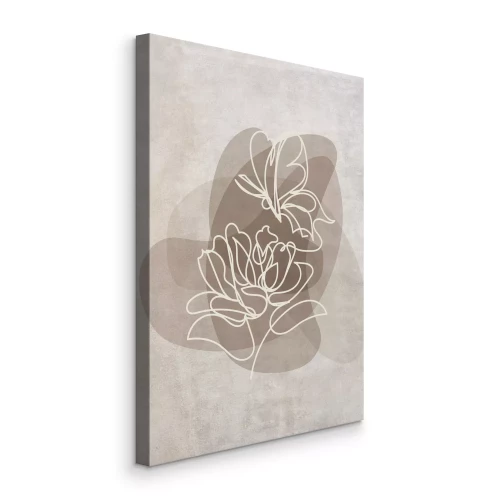Canvas Vlinder en bloem in line art stijl
