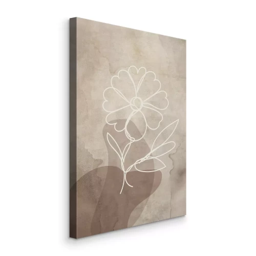 Canvas Bloem in line art stijl op een aquarelachtergrond